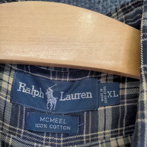 Ralph Lauren Men's Mcmeel Button-Down Shirt Blue Tan XL Long Sleeve Plaid - Picture 8 of 11